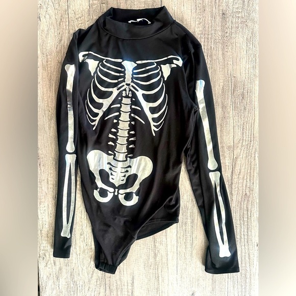 gaze Tops - Gaze Long Sleeve Turtleneck Skeleton Onesie Size M